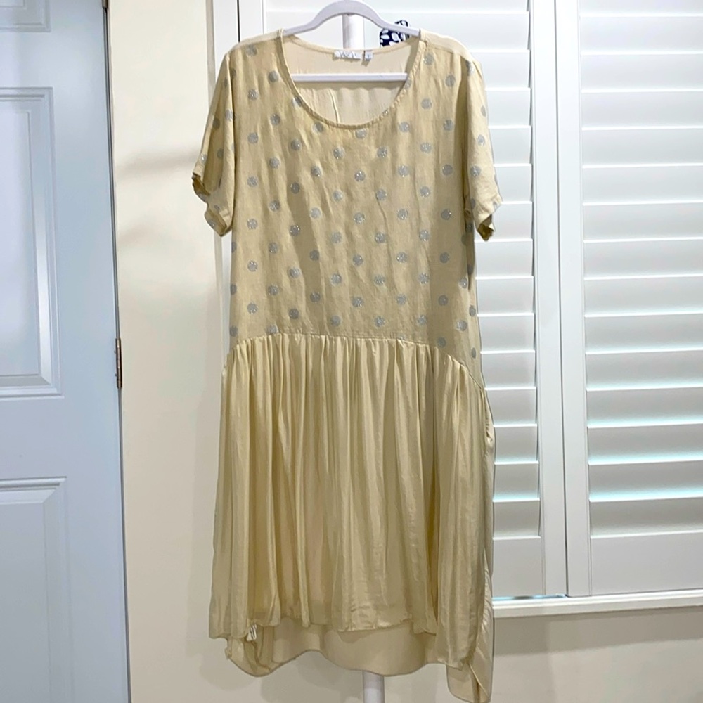 VASNA MADE IN ITALY LINEN AND SMOCK TUNIC DRESS LAGANLOOK BOHO SMALL OVERSIZED